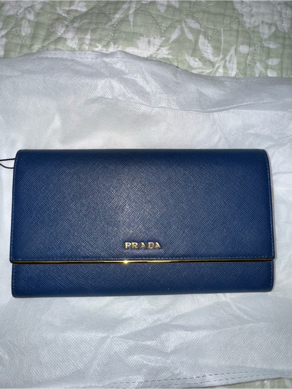 Prada Blue and Gold continental wallet